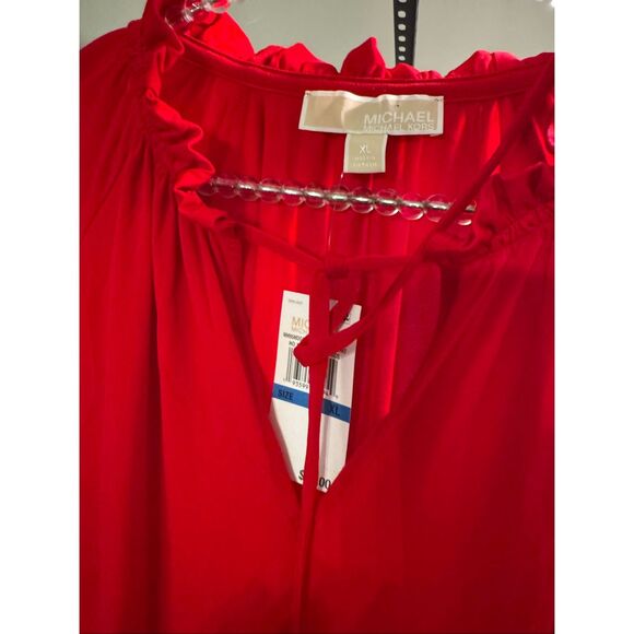 MK michael Kors long sleeve tassel tie front top/shirt/blouse red currant sz XL - Picture 3 of 8